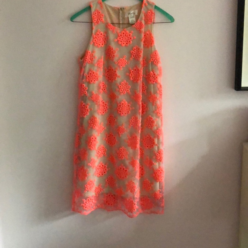 Coral and tan embroidered dress